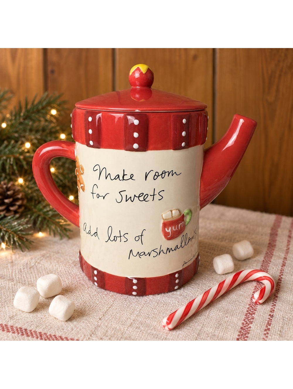 Vintage Christmas Teapot Hot Cocoa Marshmallow Coyne’s 2005 8 Inch